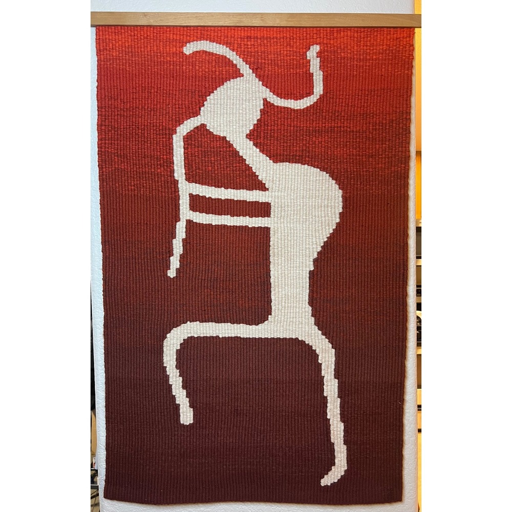 Vintage Southwestern Woven Wall Hanging 58x27 Rust Cream Kokopelli Textile Art